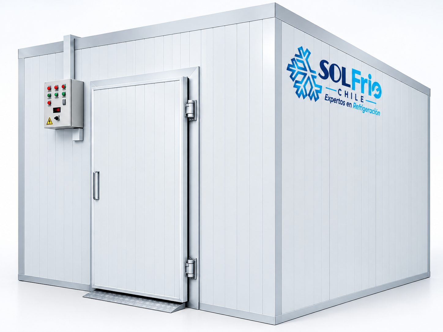 Cámara frigorífica modular con puerta abatible y tablero eléctrico